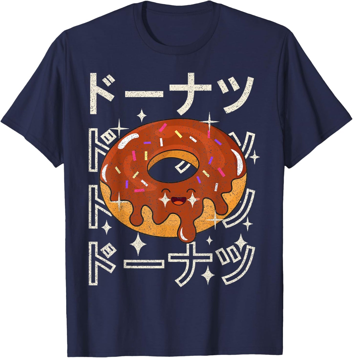 Funny 90s Japanese Cute Kawaii Donut Vintage Aesthetic Anime T-Shirt - T-Shirt | Navy