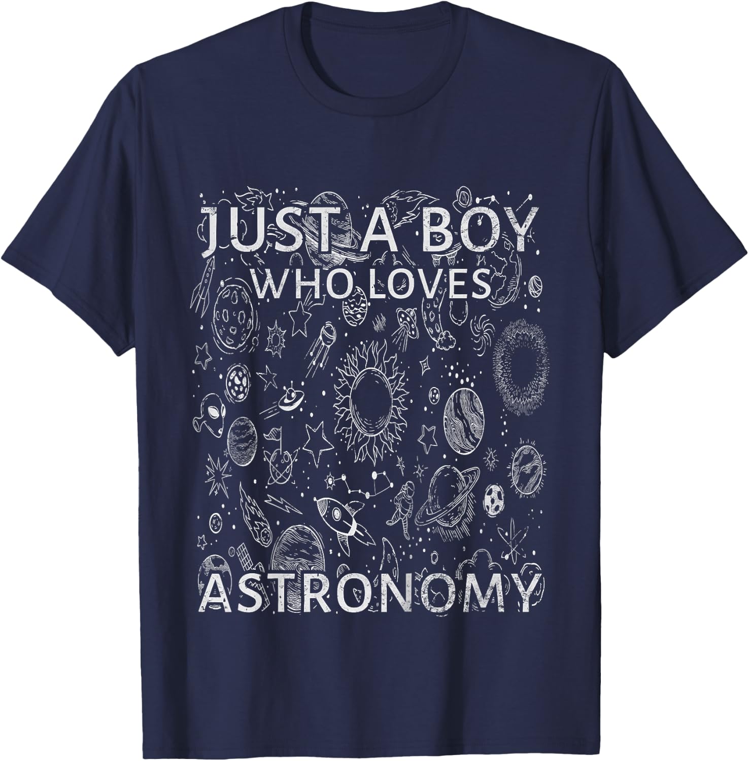 Kids Vintage Just A Boy Who Loves Astronomy Space Planet Lover T-Shirt - T-Shirt | Navy