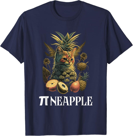 Funny Pi Day Math Science Cat Pineapple T-Shirt - T-Shirt | Navy
