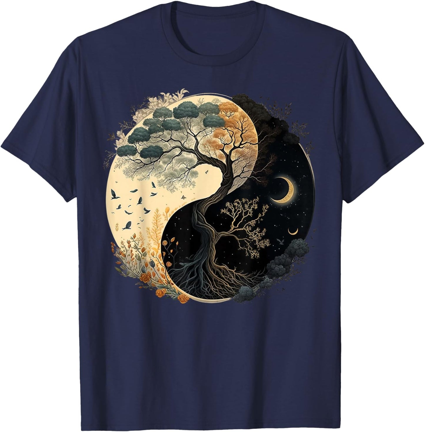 Yin Yang Tree of Life Moon Sun Duality T-Shirt - T-Shirt | Navy