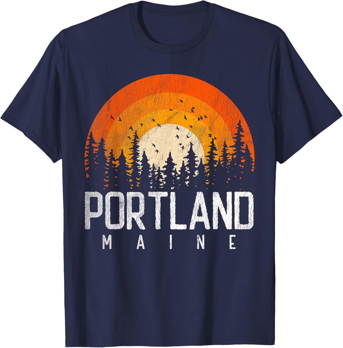 Portland Maine ME Shirt Retro Style Vintage 70s 80s 90s Gift T-Shirt - T-Shirt | Navy