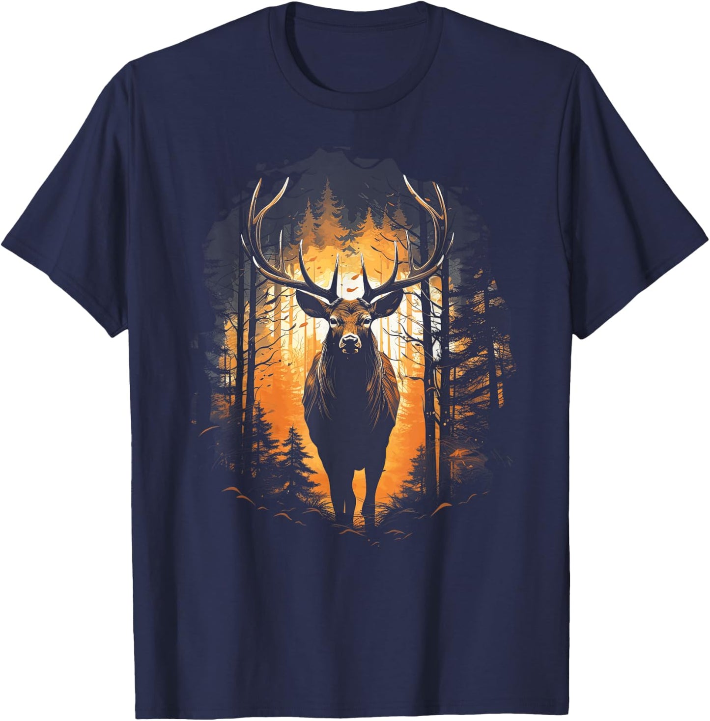 Forest Deer Wildlife Animal Illustration T-Shirt - T-Shirt | Navy