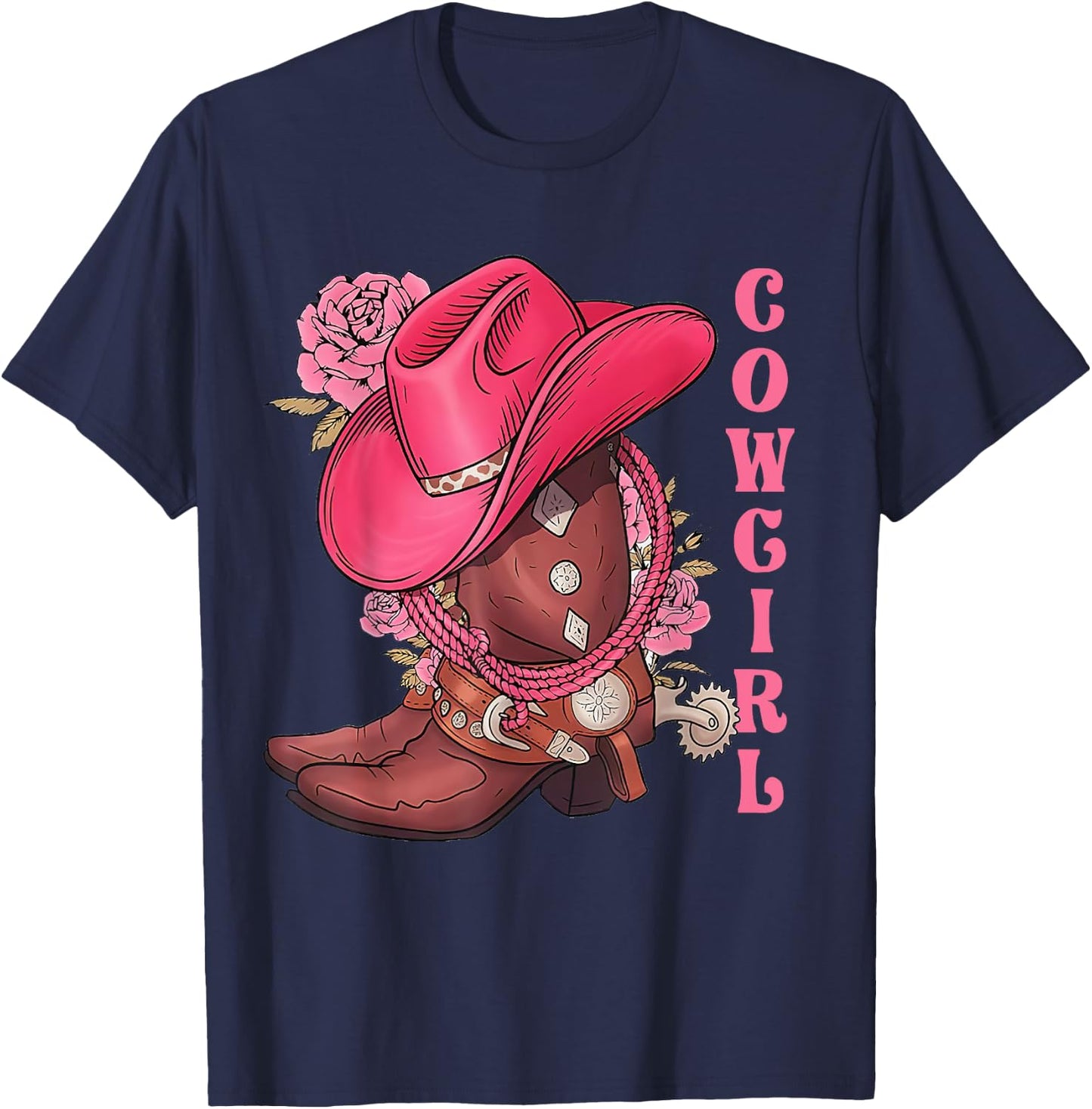 Cowgirl Hat Boots Western Country Southern Rodeo Texas Cute T-Shirt - T-Shirt | Navy