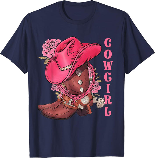Cowgirl Hat Boots Western Country Southern Rodeo Texas Cute T-Shirt - T-Shirt | Navy
