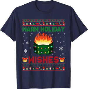 Warm Holiday Wishes Christmas Lights Sweater Dumpster Fire T-Shirt - T-Shirt | Navy