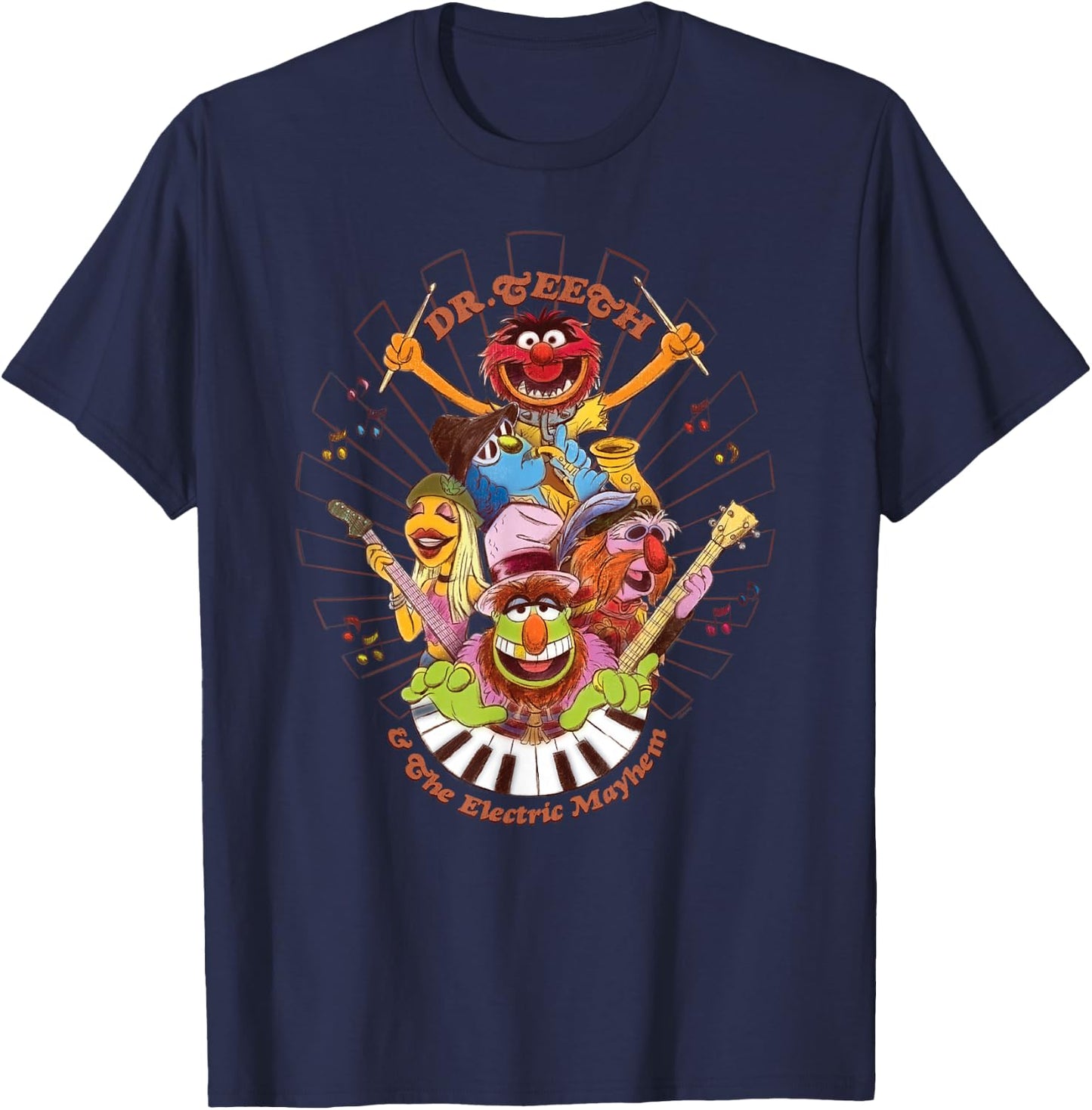 Disney The Muppets Dr Teeth & Electric Mayhem Keyboard Band T-Shirt - T-Shirt | Navy