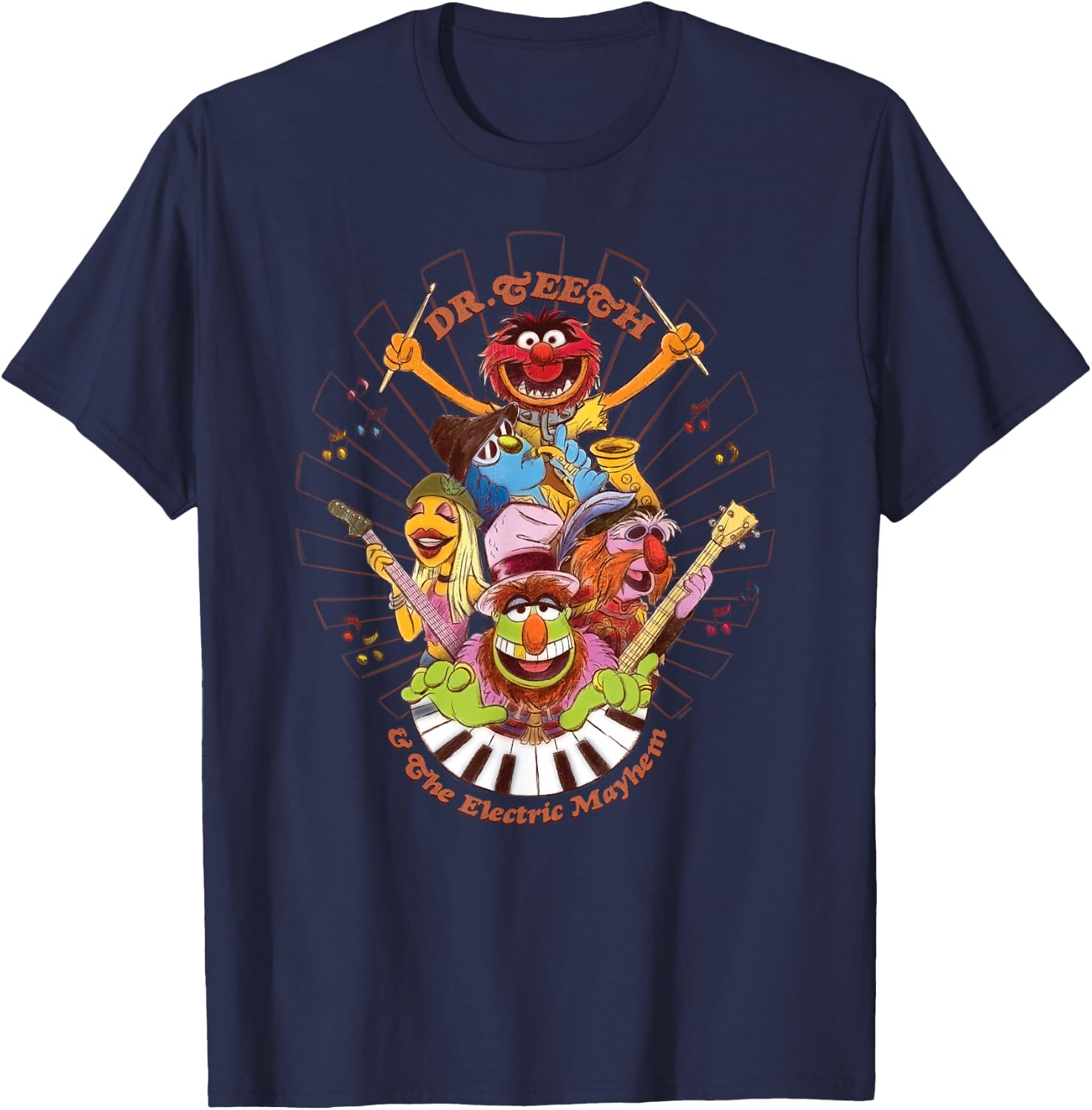 Disney The Muppets Dr Teeth & Electric Mayhem Keyboard Band T-Shirt - T-Shirt | Navy