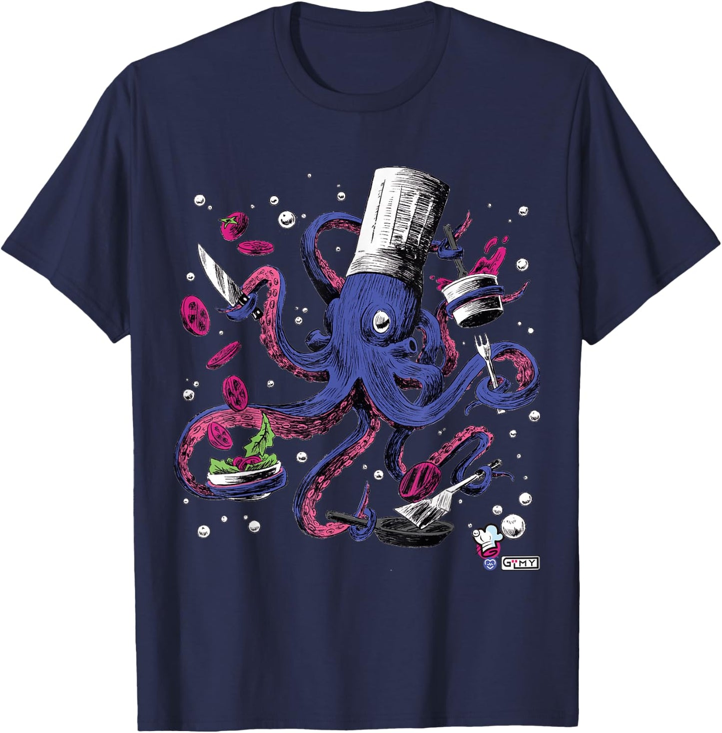 Funny Octopus Kitchen Chef Humor T-Shirt - T-Shirt | Navy