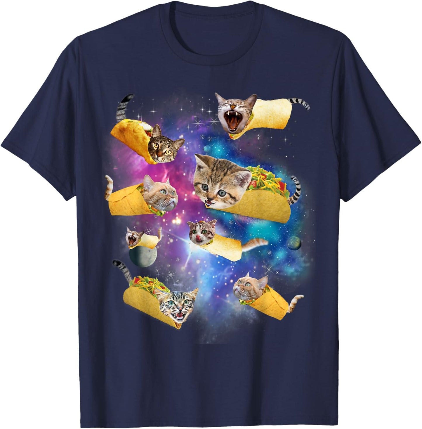 Burrito Pizza and Taco Cat in Space - Tacocat Gift Men Women Girls Kids T-Shirt - T-Shirt | Navy