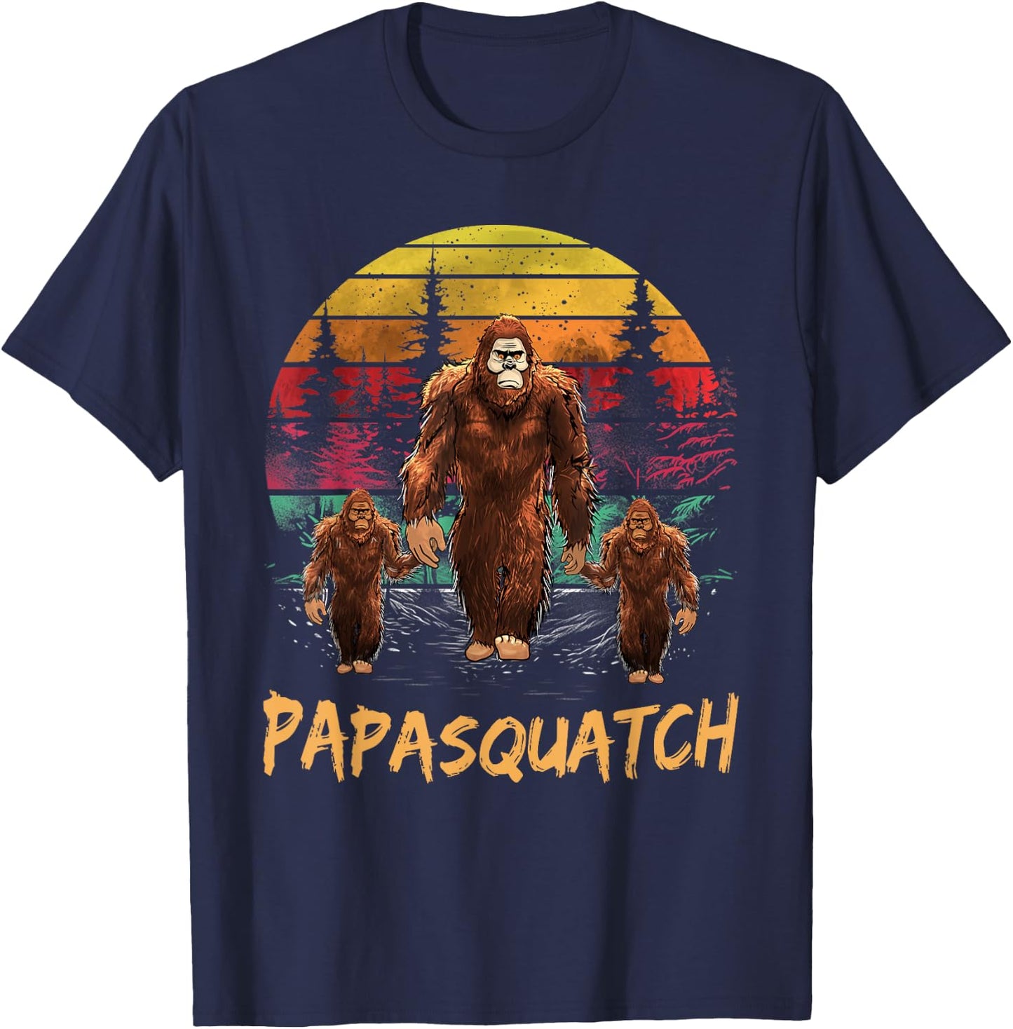 Papa Squatch Retro Bigfoot Dad Sasquatch Yeti Fathers day T-Shirt - T-Shirt | Navy