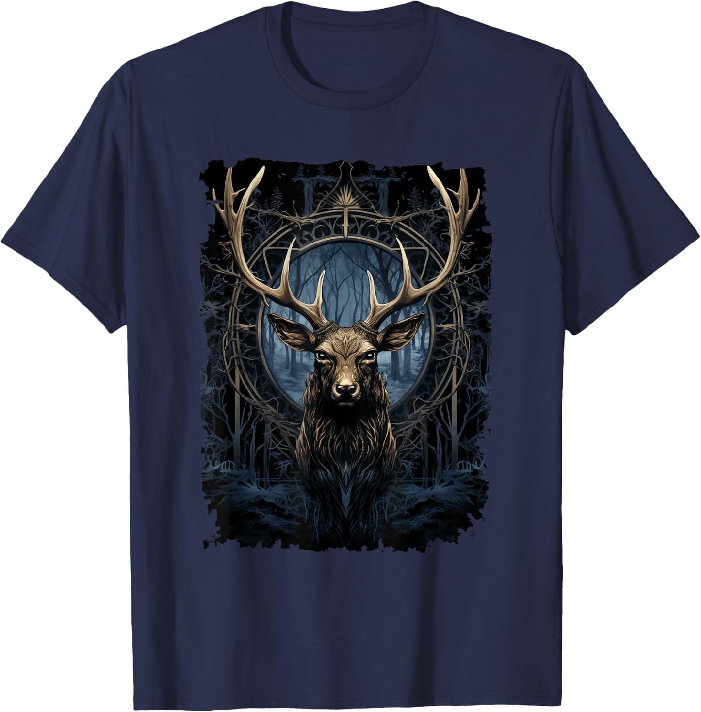 Magical Deer - Nature-Inspired Graphic T-Shirt - T-Shirt | Navy