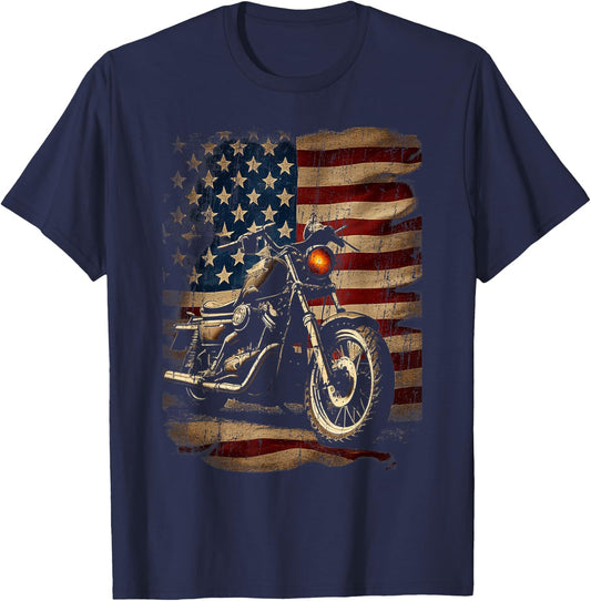 USA Motorcycle Flag T-Shirt - T-Shirt | Navy