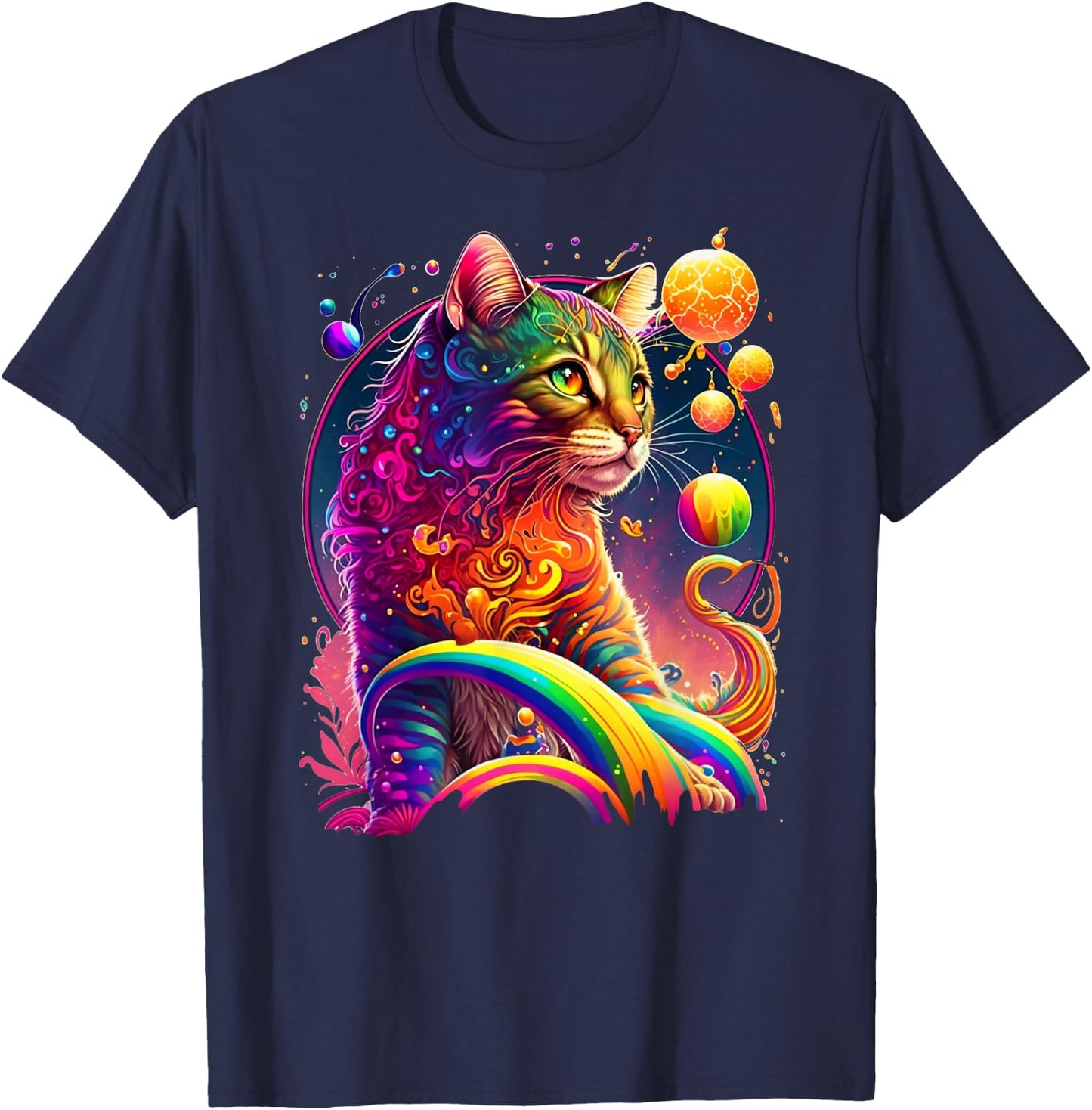 Colorful Rainbow Cat Graphic Men Women Kids T-Shirt - T-Shirt | Navy