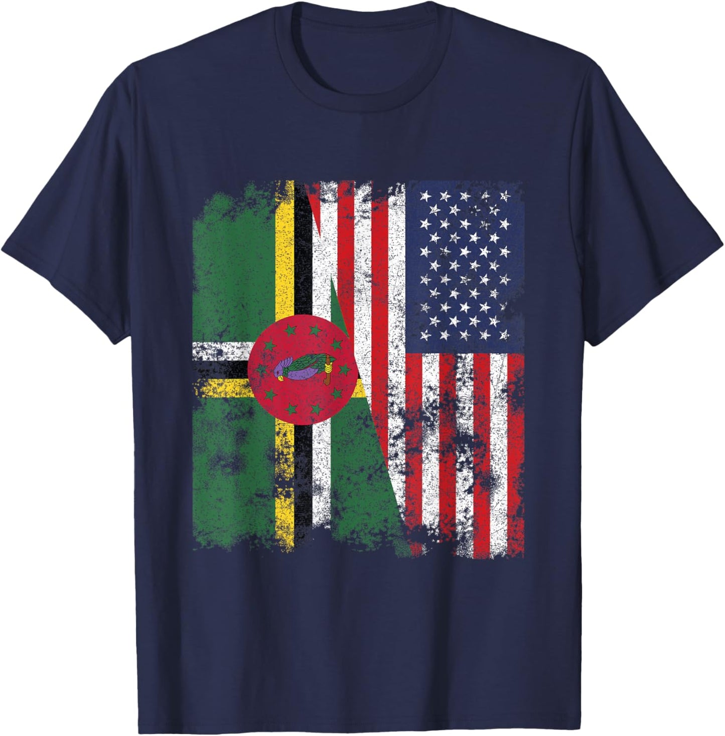 Dominica USA Flag Distressed - Half American Kids Men T-Shirt - T-Shirt | Navy
