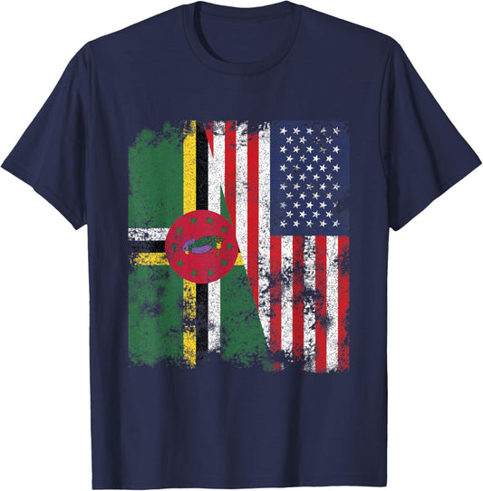Dominica USA Flag Distressed - Half American Kids Men T-Shirt - T-Shirt | Navy