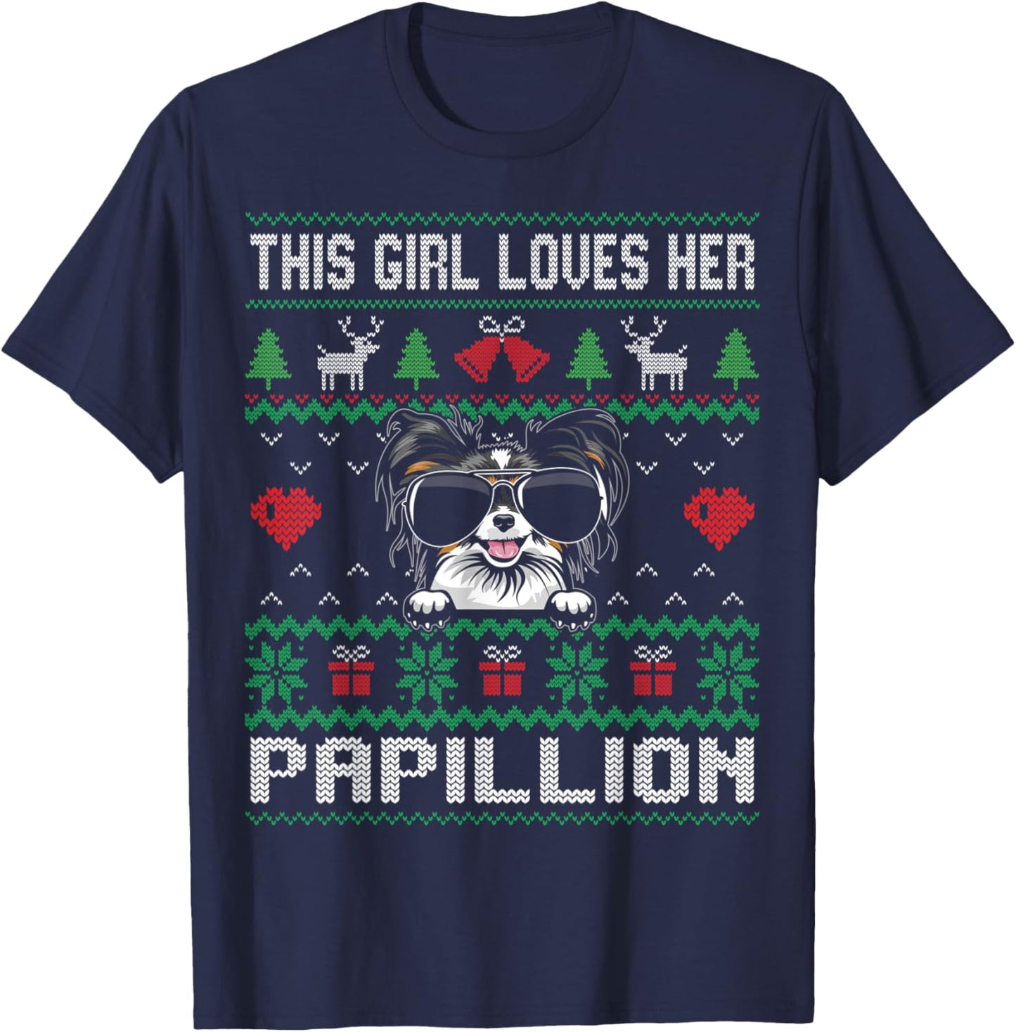 Papillion Girl Cool Ugly Christmas for Dog Mom T-Shirt - T-Shirt | Navy