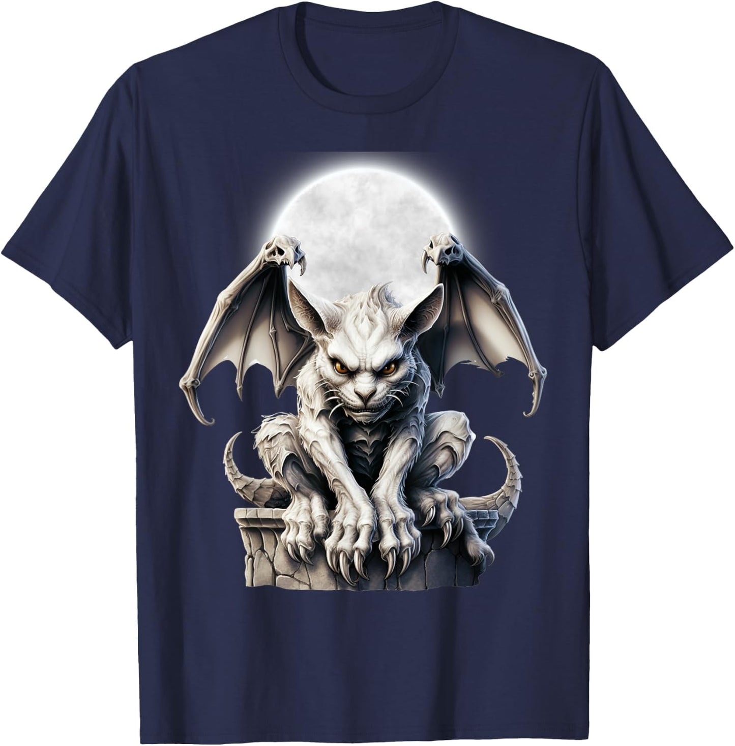 Halloween Gothic Winged Gargoyle Goth Fantasy Moon T-Shirt - T-Shirt | Navy