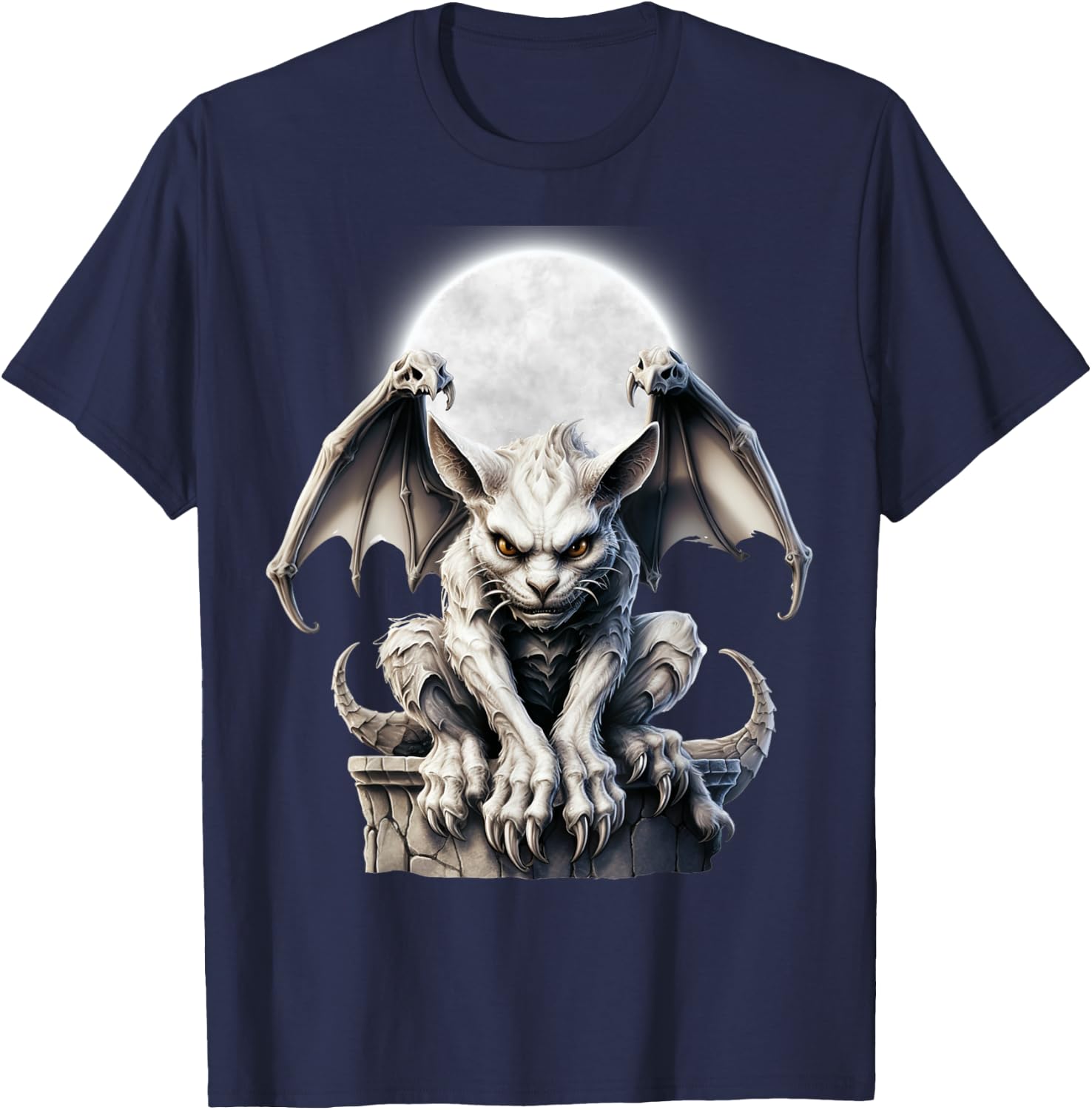 Halloween Gothic Winged Gargoyle Goth Fantasy Moon T-Shirt - T-Shirt | Navy