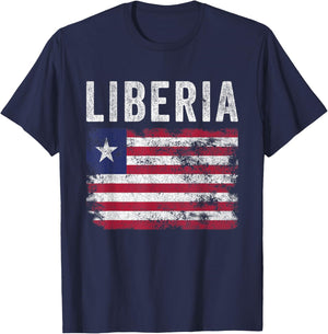 Liberia Flag Distressed - Men Women Kids - Liberian Flag T-Shirt - T-Shirt | Navy