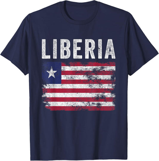Liberia Flag Distressed - Men Women Kids - Liberian Flag T-Shirt - T-Shirt | Navy