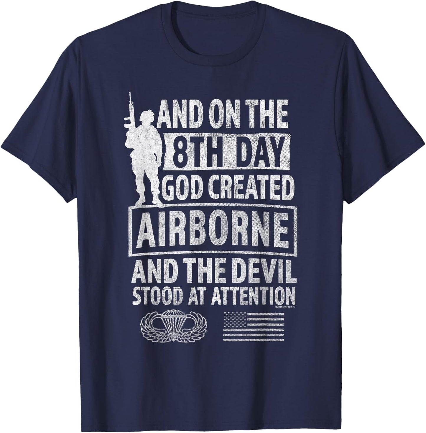 Airborne - 8th Day God Created Airborne, Devil Stood at ... T-Shirt - T-Shirt | Navy