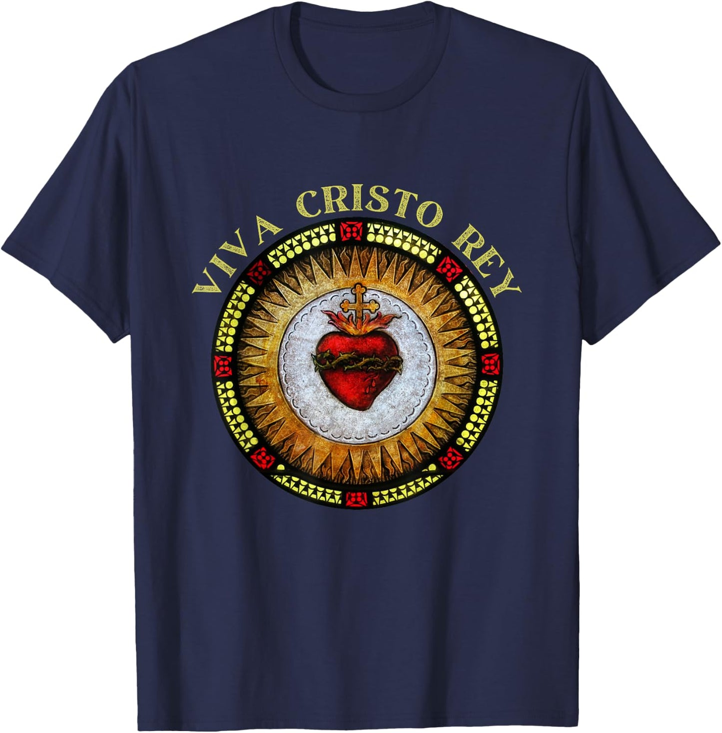 Roman Catholic Sacred Heart Viva Cristo Rey T-Shirt - T-Shirt | Navy