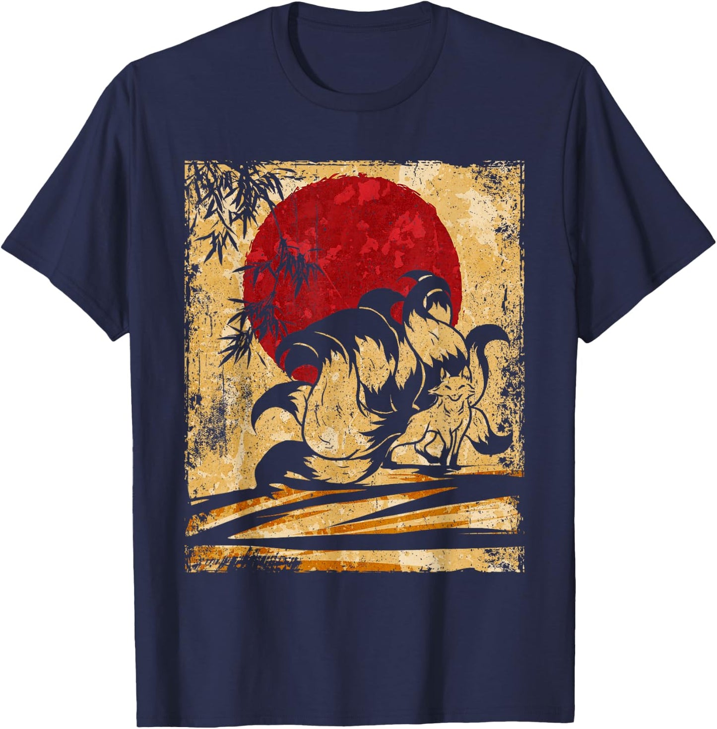 Nine-tailed fox Japanese retro art T-Shirt - T-Shirt | Navy