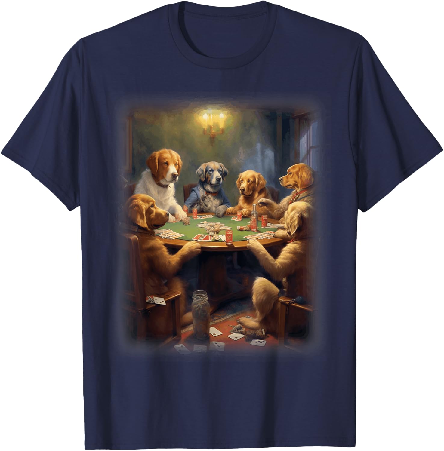 Dogs Playing Poker | A Friend in Need | Funny Dog Lover Art Women T-Shirt - T-Shirt | Navy