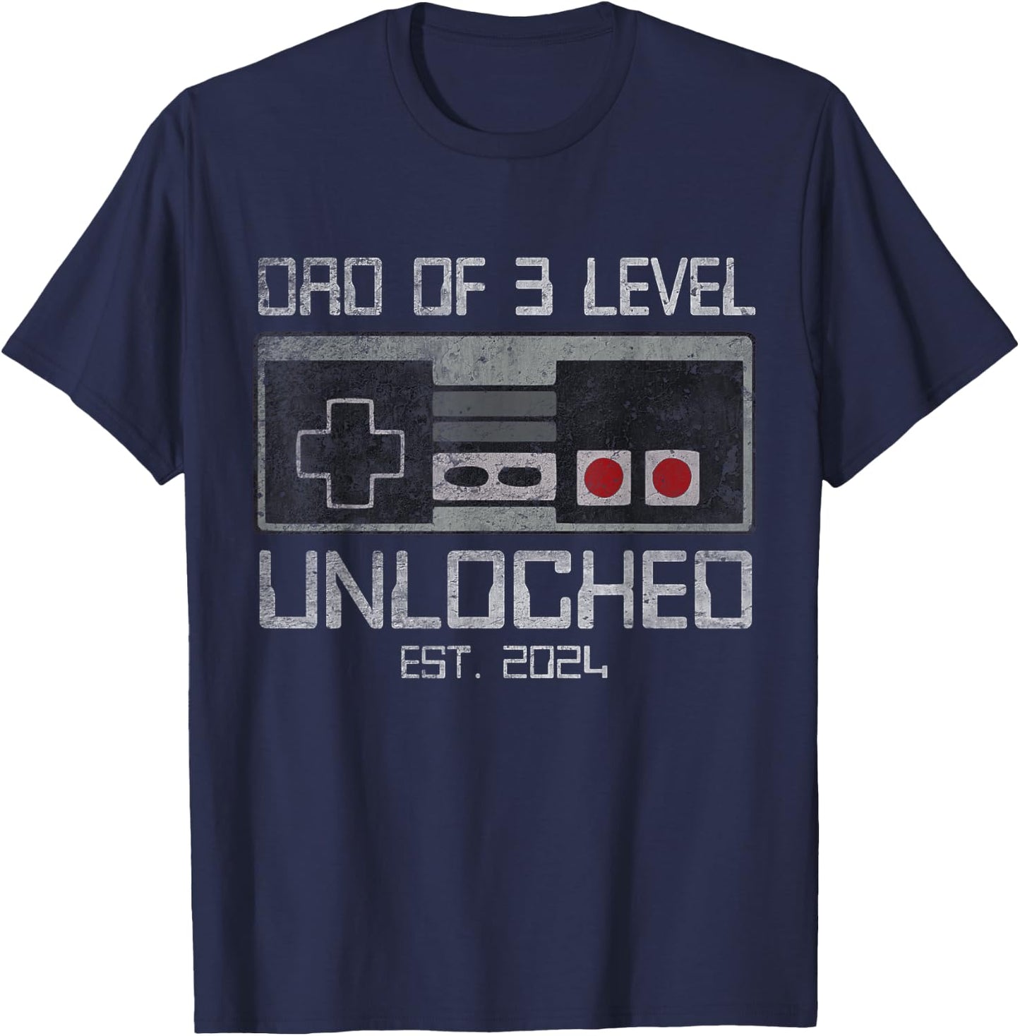 Leveled Up To Dad of 3 3rd Third Time Dad Father Of 3 Kids T-Shirt - T-Shirt | Navy
