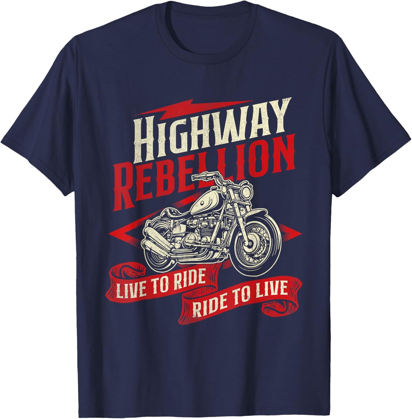 Highway Rebellion - Racing Motorcycling Rider Biker Riding T-Shirt - T-Shirt | Navy