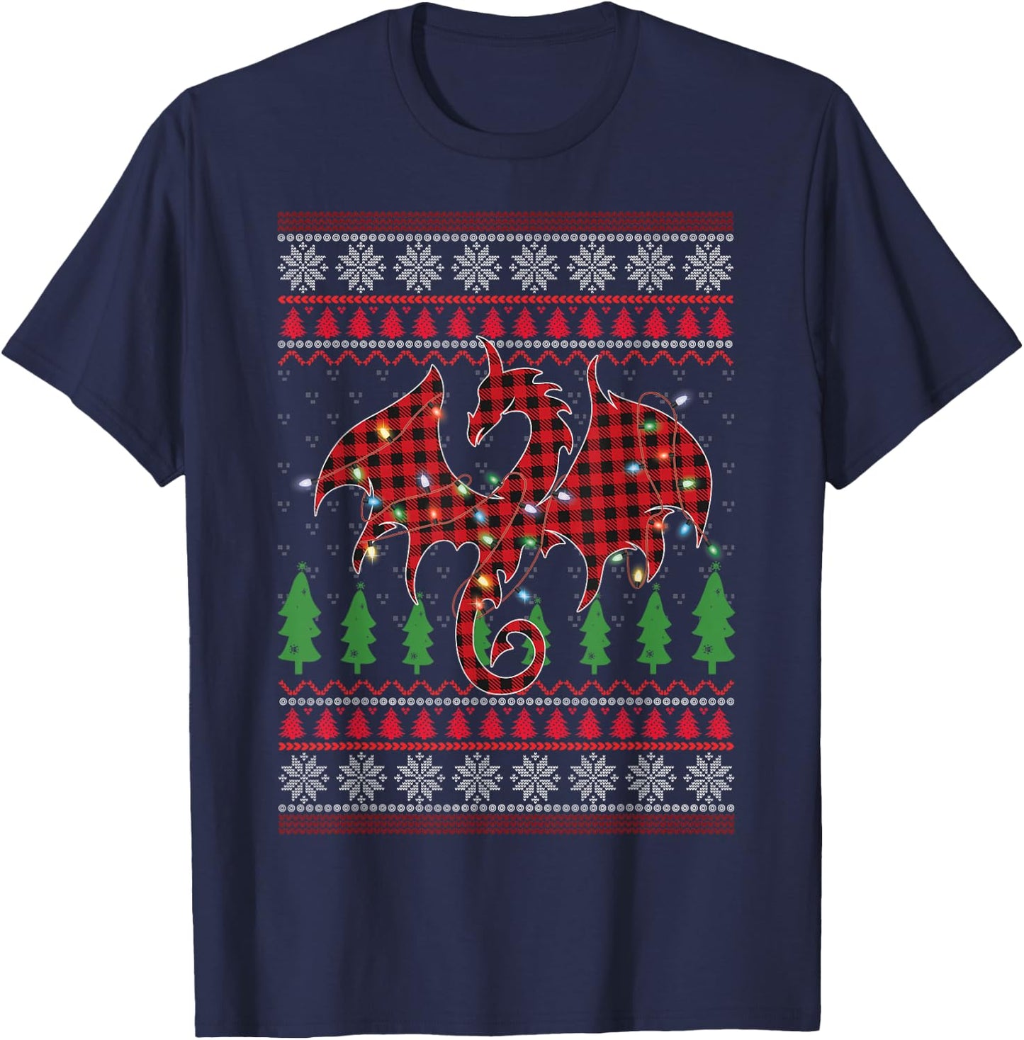 Zodiac Dragon Ugly Sweater Christmas Lights Dragon Lover T-Shirt - T-Shirt | Navy