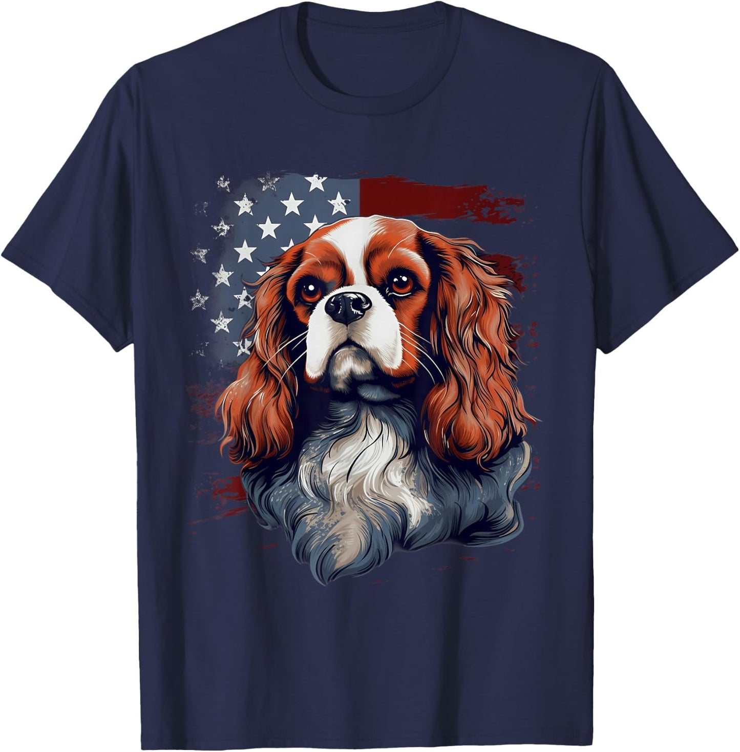 4th Of July US Flag Cavalier King Charles Spaniel Dog T-Shirt - T-Shirt | Navy