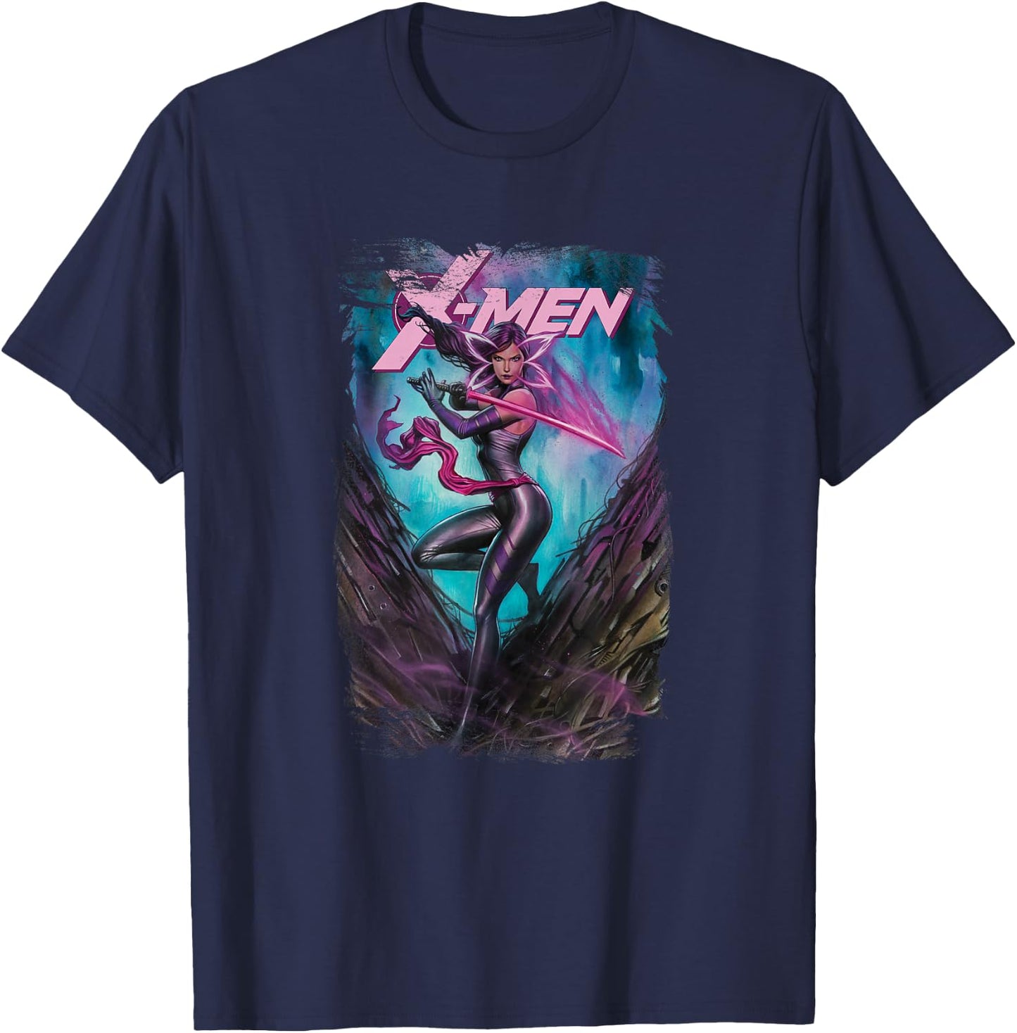 Marvel X-Men Psylocke Wielding Sword Vintage Poster T-Shirt - T-Shirt | Navy