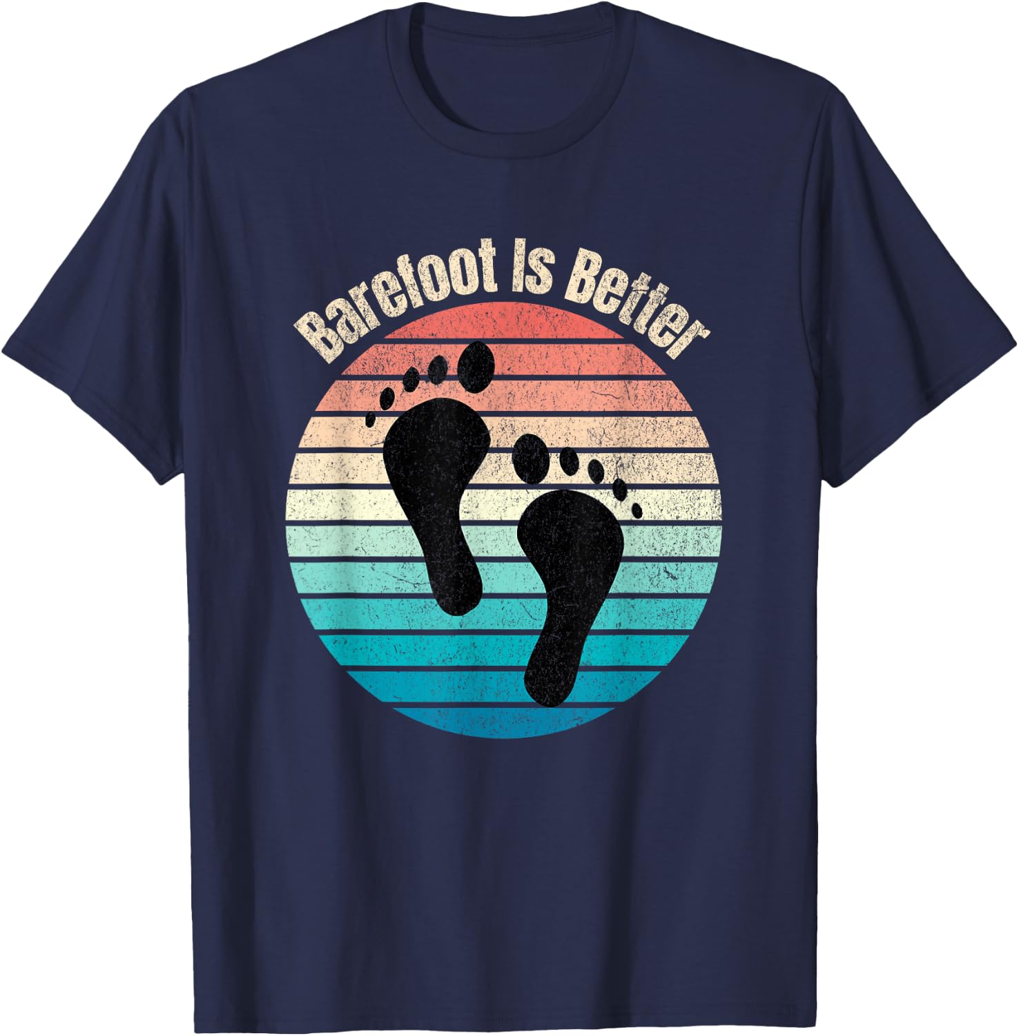 Barefoot Is Better Sunset Earthing T-Shirt - T-Shirt | Navy
