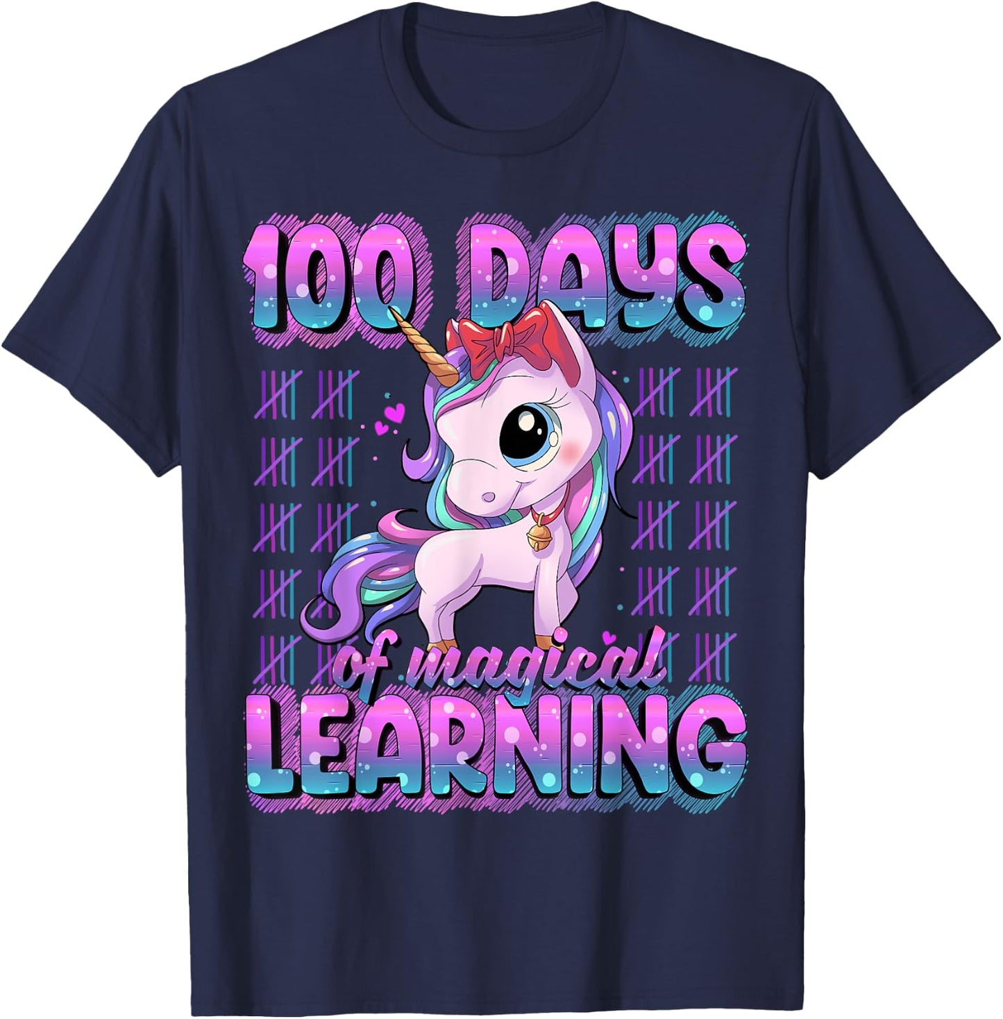 100 Magical Day of School Unicorn Shirts 100 Days Smarter -Kids Black Small T-Shirt - T-Shirt | Navy