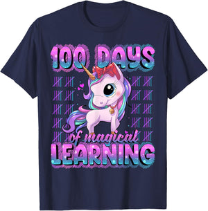 100 Magical Day of School Unicorn Shirts 100 Days Smarter -Kids Black Small T-Shirt - T-Shirt | Navy