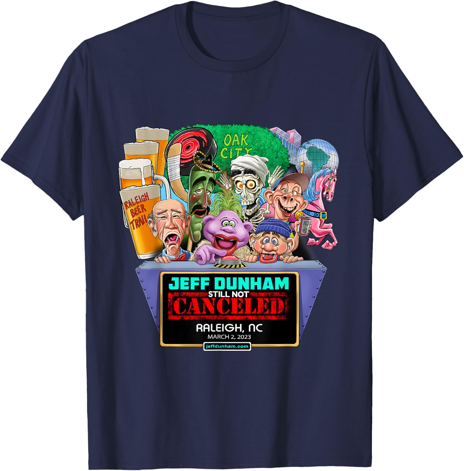 Jeff Dunham Raleigh, NC (2023) T-Shirt - T-Shirt | Navy