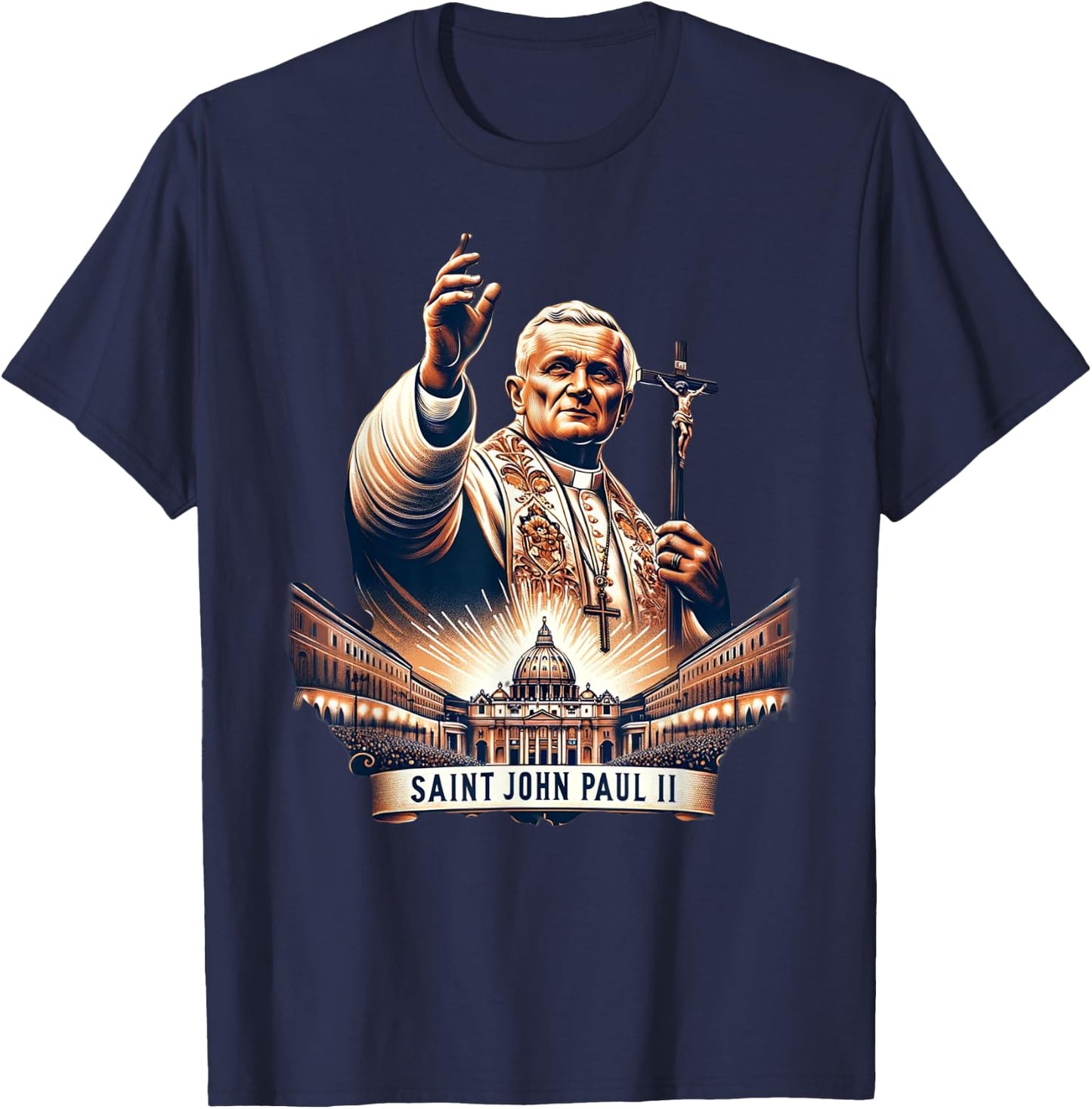 Saint John Paul II Catholic T-Shirt - T-Shirt | Navy