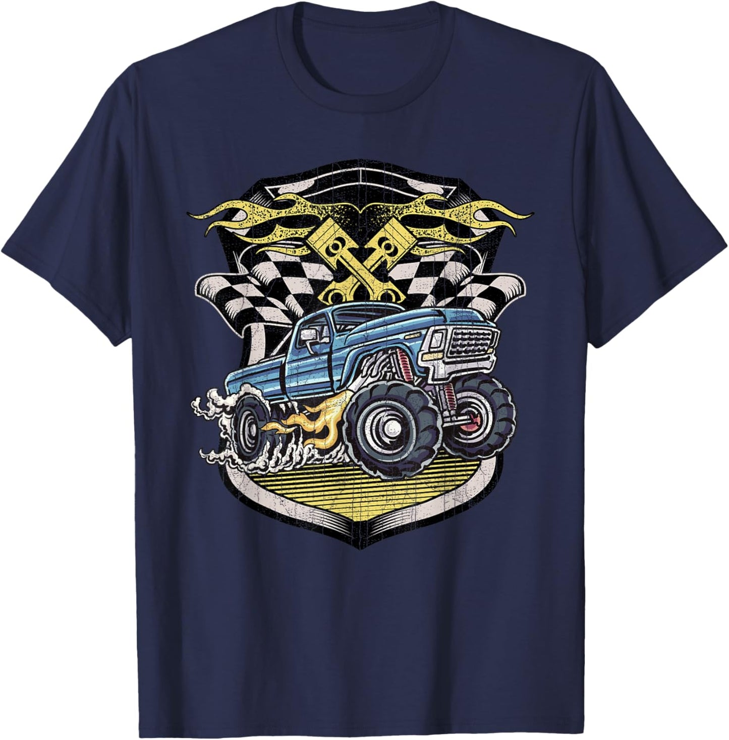 Monster Truck Shirt Retro Distressed Vintage Monster Truck T-Shirt - T-Shirt | Navy