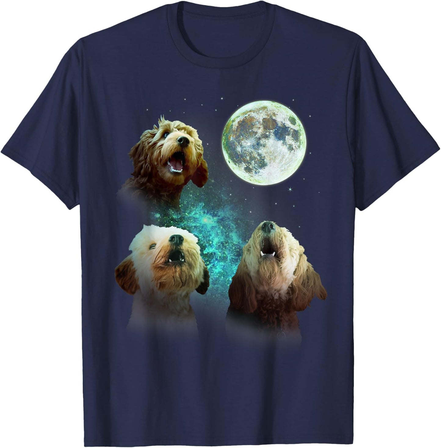 Three Goldendoodles Howl At Moon 3 Wolfs Wolves Funny Parody T-Shirt - T-Shirt | Navy