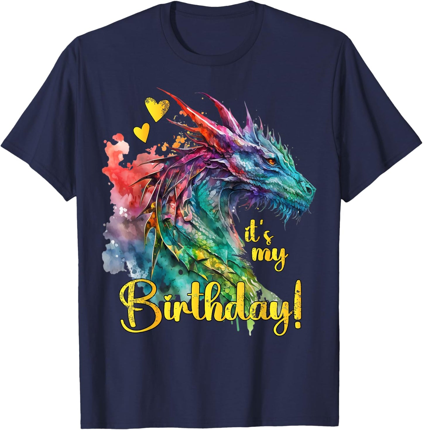 It's my Birthday Dragon Themed - Dragons Lover Watercolor T-Shirt - T-Shirt | Navy