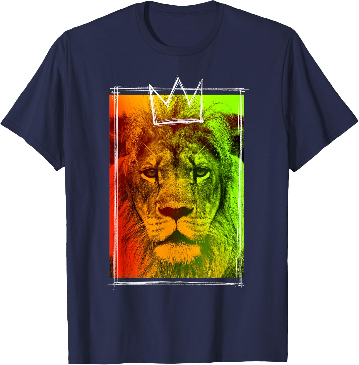 Trendy King Lion Neon Crown Poster T-Shirt - T-Shirt | Navy