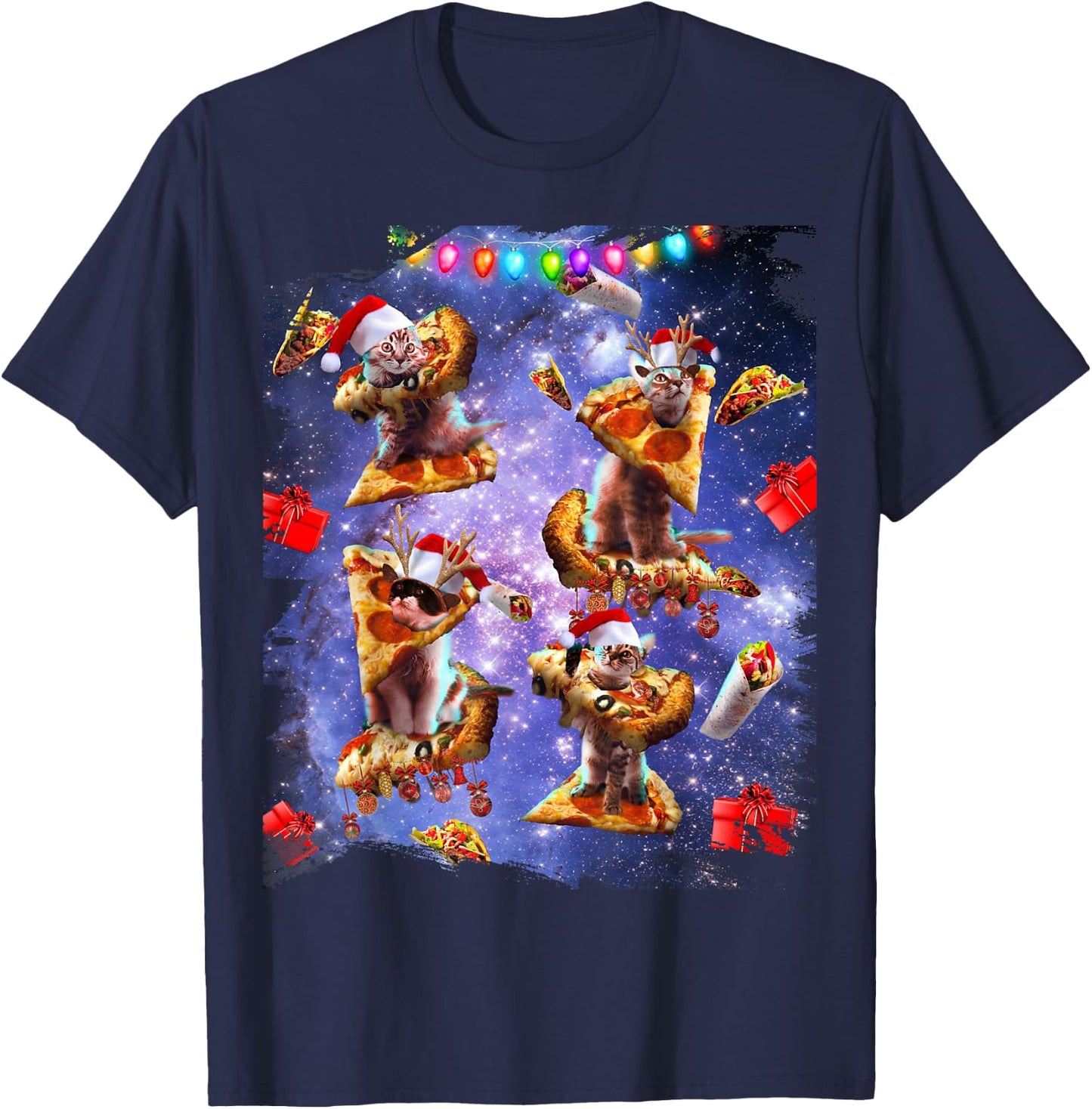 Space Pizza Cat, Christmas Cats, Funny T-Shirt - T-Shirt | Navy