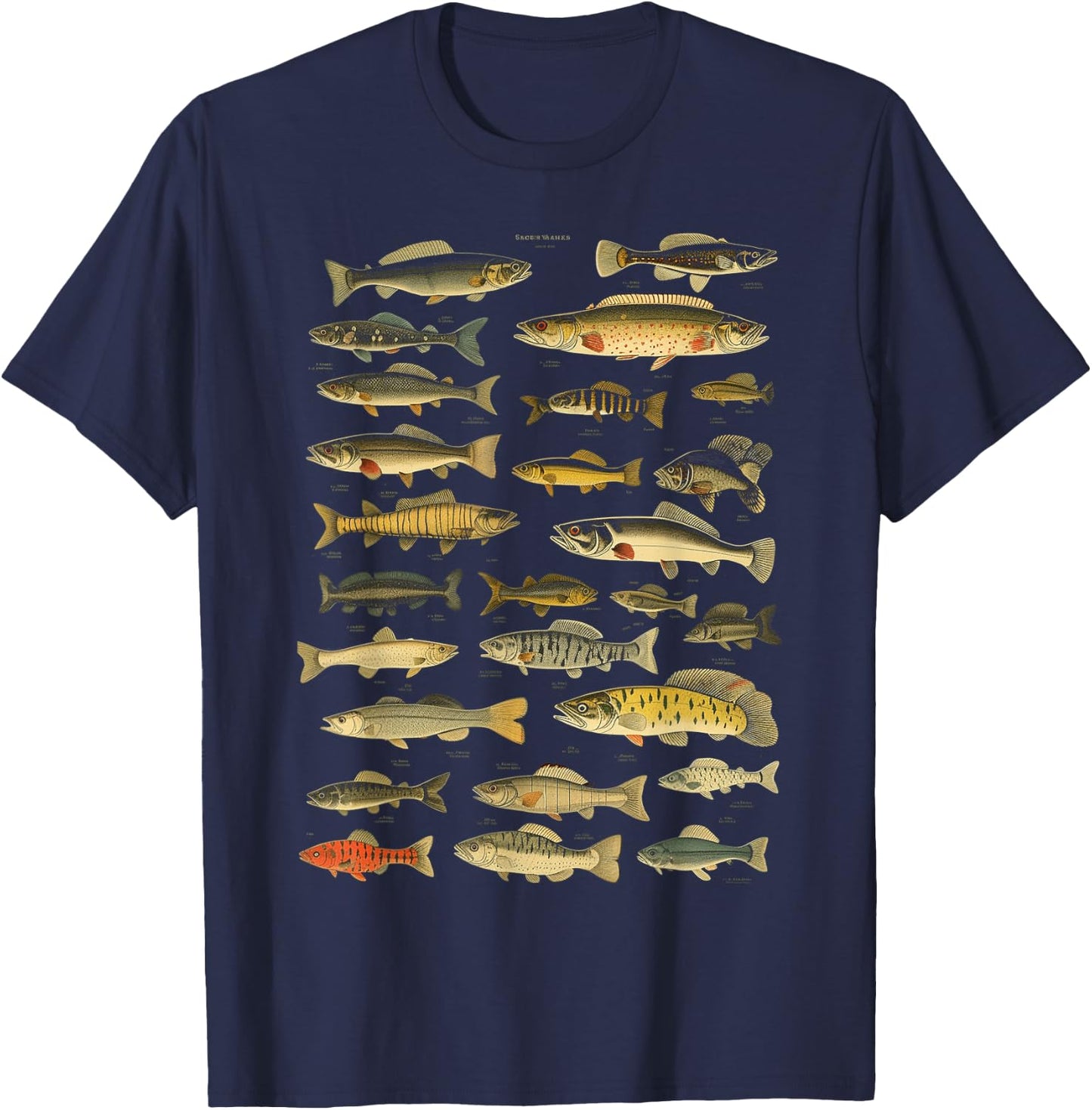 Types Of Freshwater Fish Species Fishing Graphic T-Shirt - T-Shirt | Navy