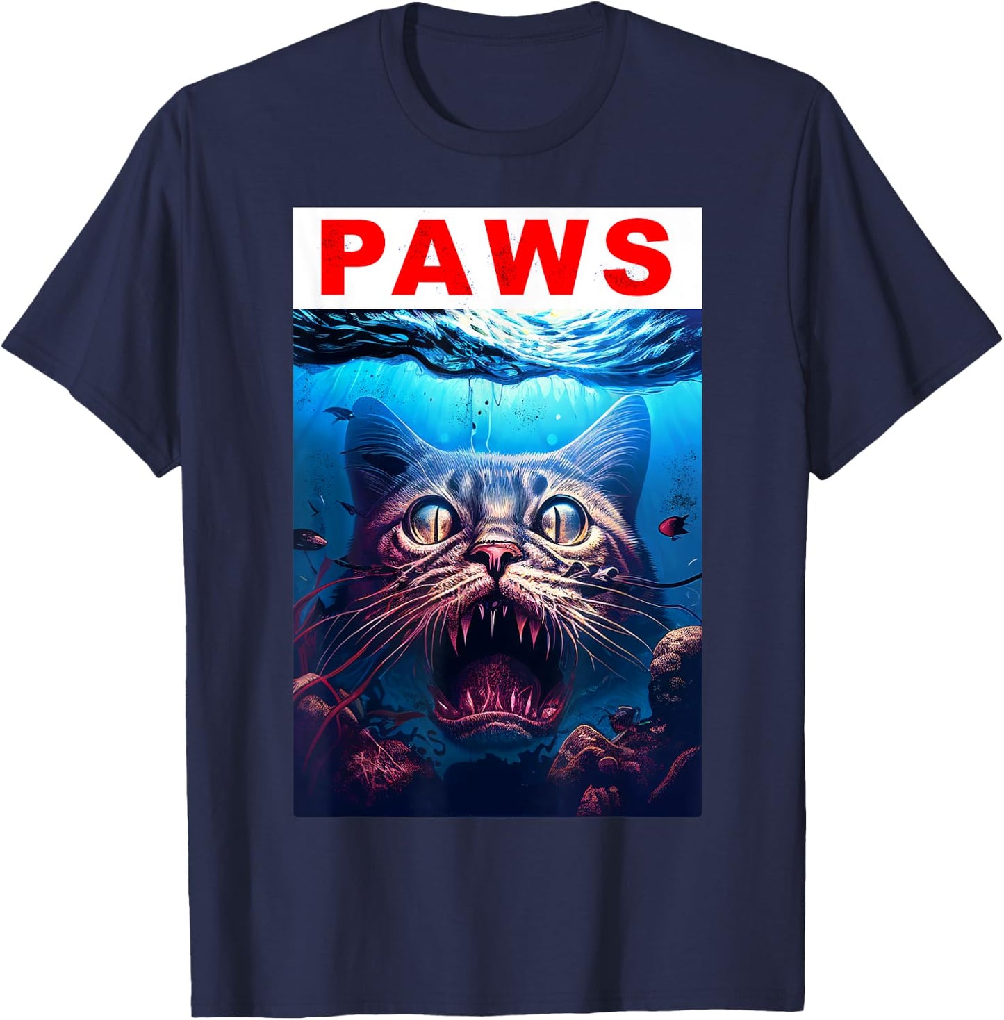 Paws Funny Cat Kitten Shark Tomcat Kitty Parody Cat Lover Men Women Girls Kids T-Shirt - T-Shirt | Navy