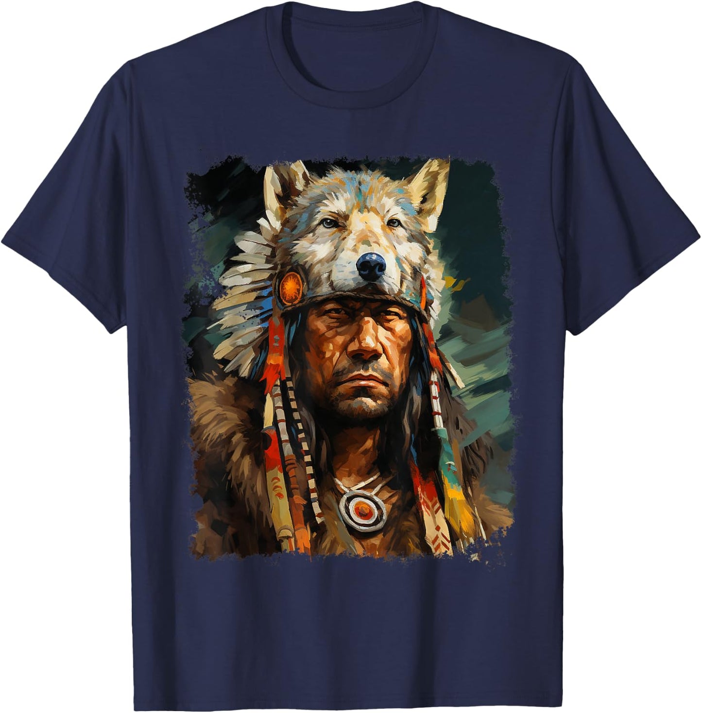 Wolf Native American T-Shirt - T-Shirt | Navy