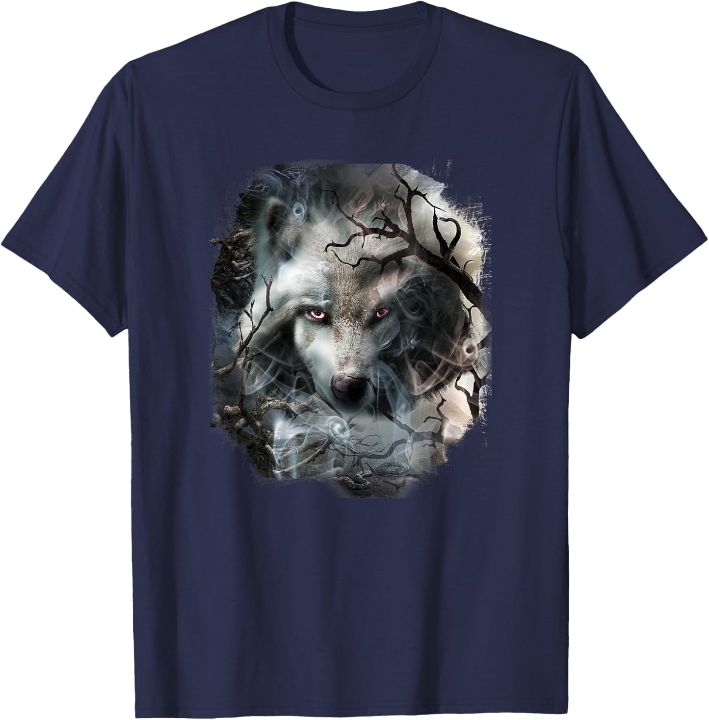 Forest Tree Wolf Face Noir T-Shirt - T-Shirt | Navy