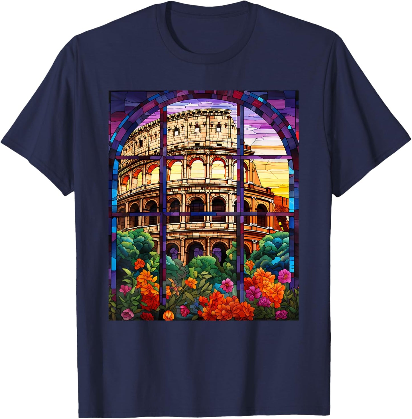 Stained Glass Style Roman Colosseum T-Shirt - T-Shirt | Navy
