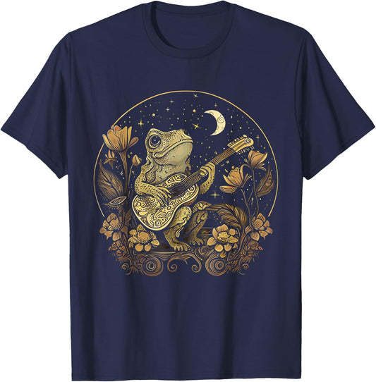Cottagecore Frog Playing His Acoustic Guitar T-Shirt - T-Shirt | Navy
