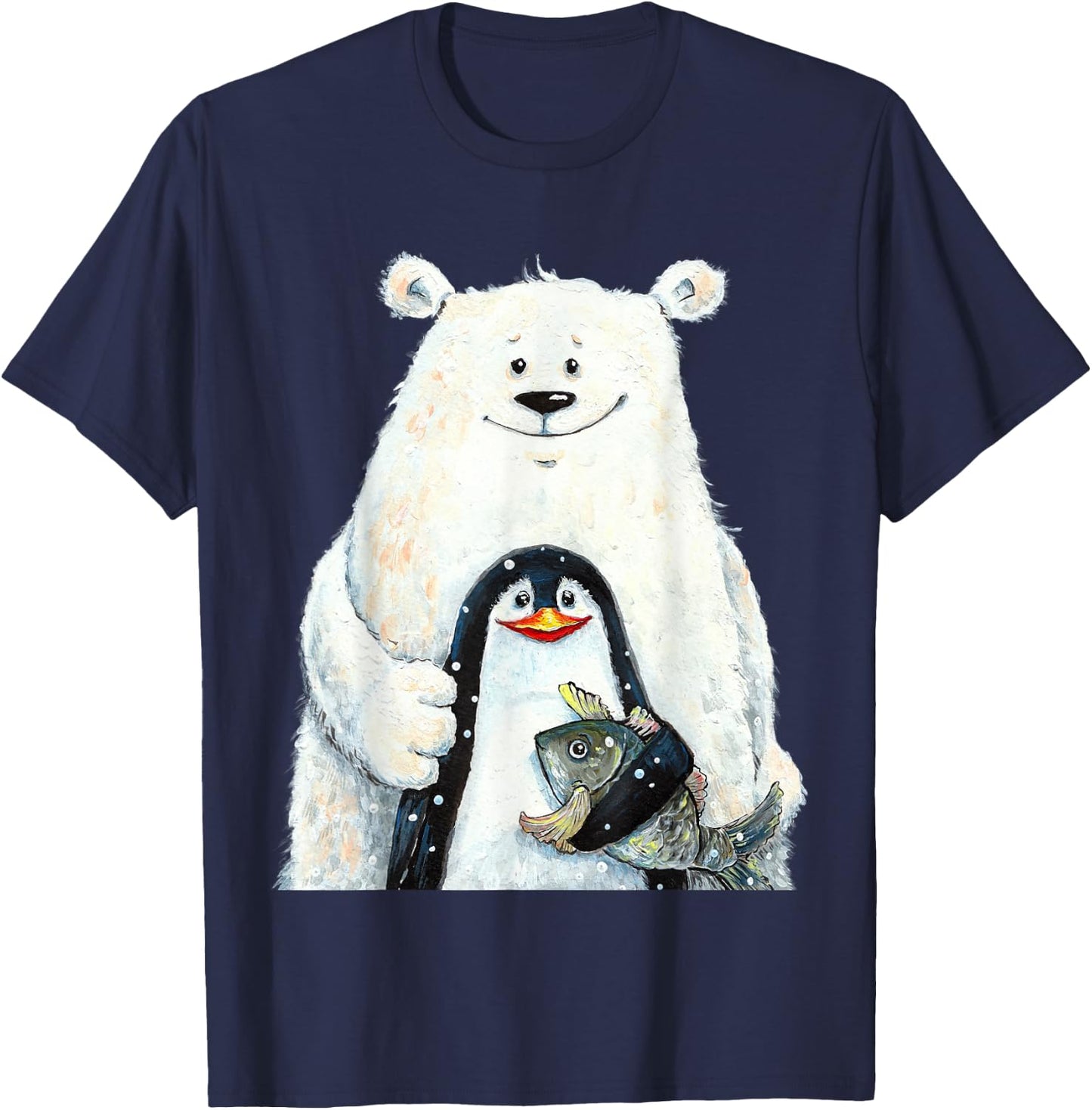 cute Polar bear and penguin bird fish lovers animal friends T-Shirt - T-Shirt | Navy